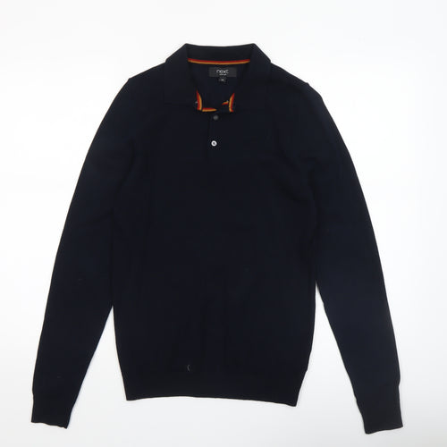 Next Men's Black Collared Henley Jumper XS Cotton Blend Knitwear