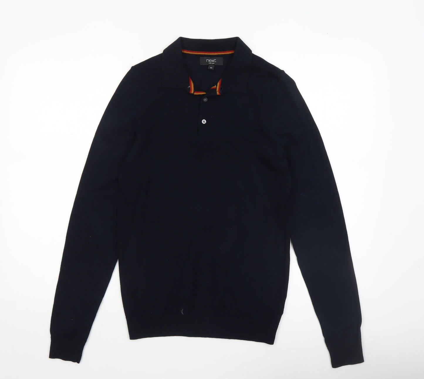 Next Men's Black Collared Henley Jumper XS Cotton Blend Knitwear