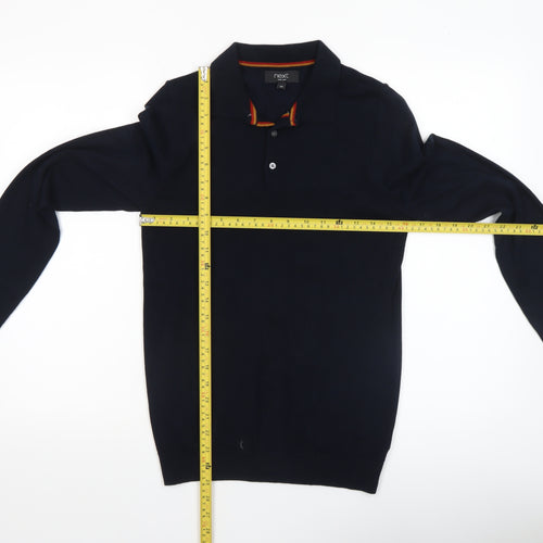 Next Men's Black Collared Henley Jumper XS Cotton Blend Knitwear