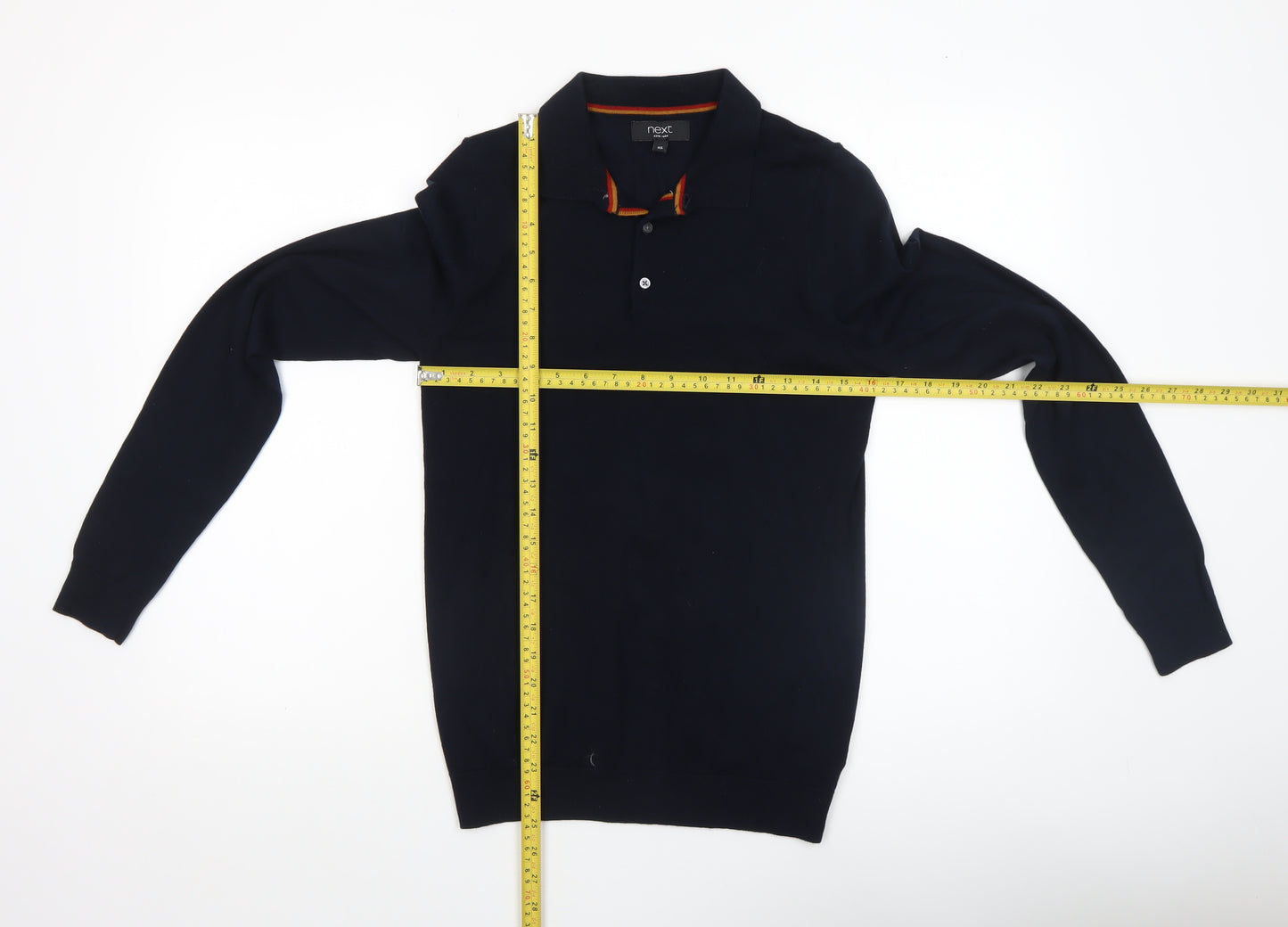 Next Men's Black Collared Henley Jumper XS Cotton Blend Knitwear