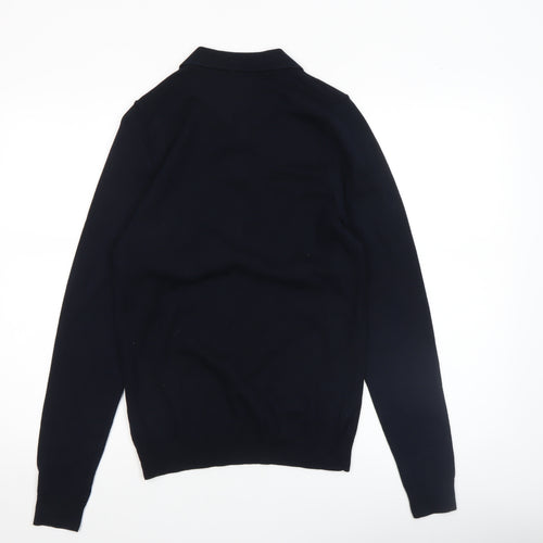 Next Men's Black Collared Henley Jumper XS Cotton Blend Knitwear