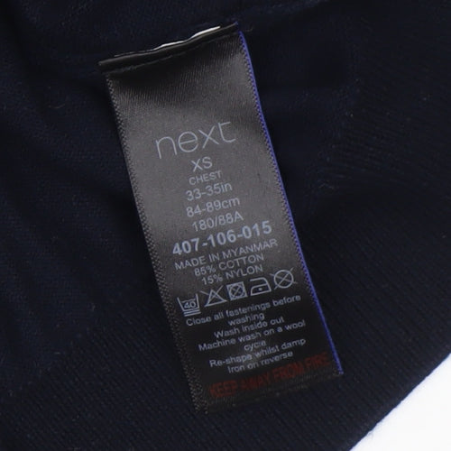 Next Men's Black Collared Henley Jumper XS Cotton Blend Knitwear