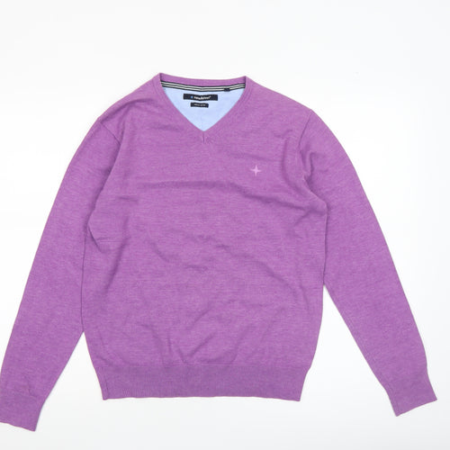Haze & Finn Men's Purple V-Neck Cotton Blend Jumper Size S