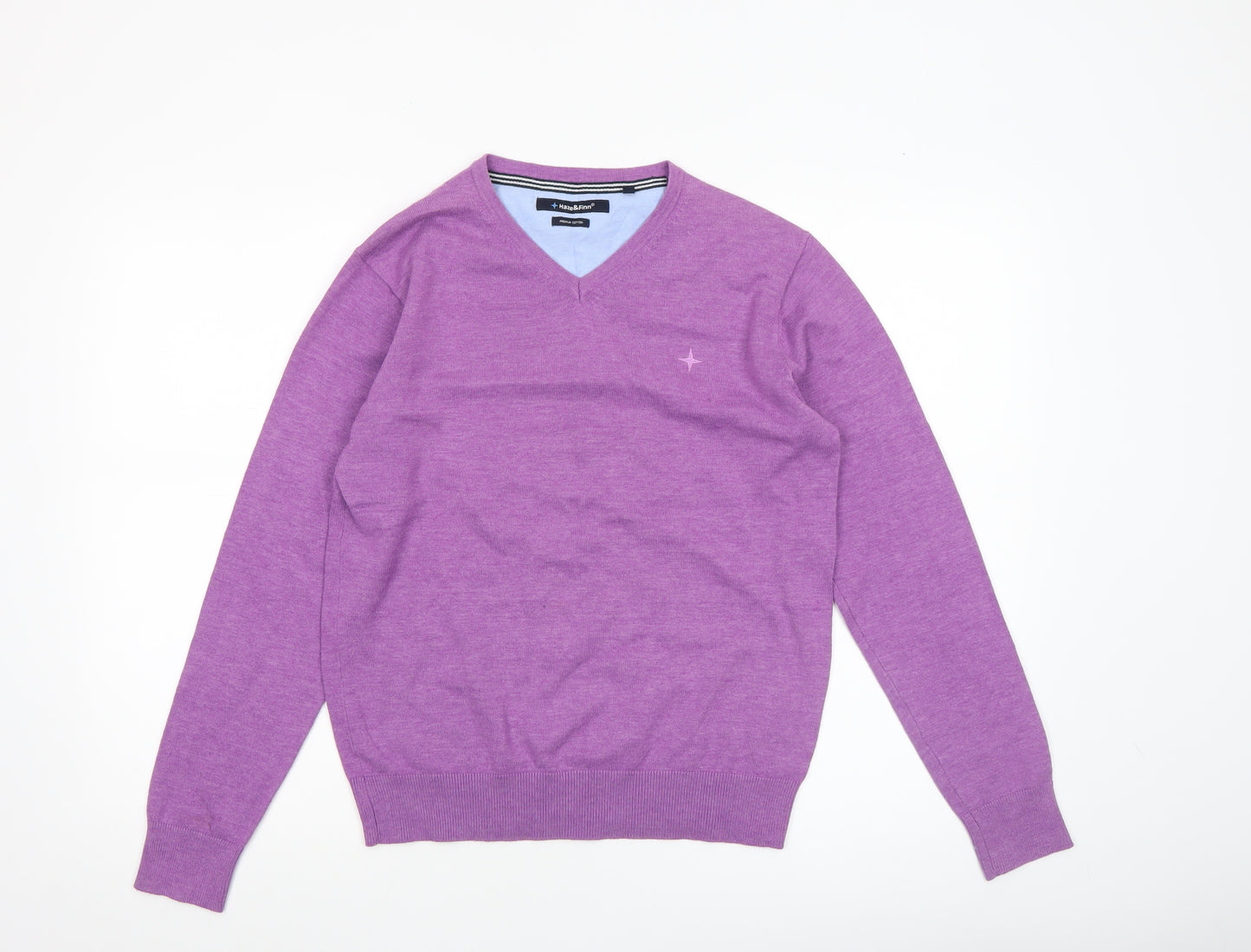 Haze & Finn Men's Purple V-Neck Cotton Blend Jumper Size S