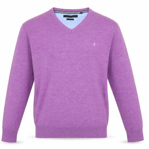 Haze & Finn Men's Purple V-Neck Cotton Blend Jumper Size S