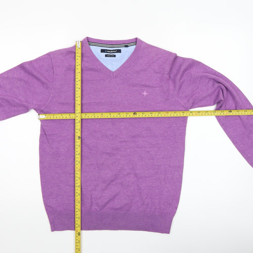 Haze & Finn Men's Purple V-Neck Cotton Blend Jumper Size S