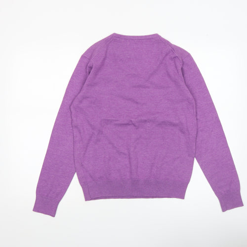 Haze & Finn Men's Purple V-Neck Cotton Blend Jumper Size S