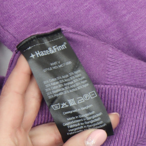 Haze & Finn Men's Purple V-Neck Cotton Blend Jumper Size S