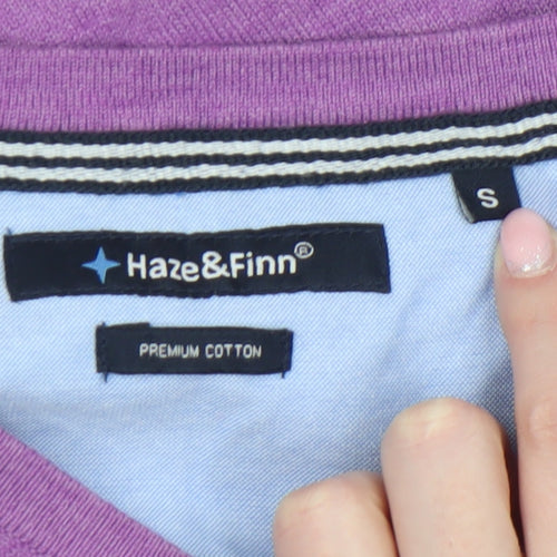 Haze & Finn Men's Purple V-Neck Cotton Blend Jumper Size S