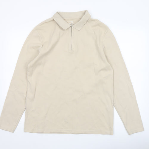 Dunnes Stores Men’s Beige Long Sleeve Polo Shirt L Regular Fit
