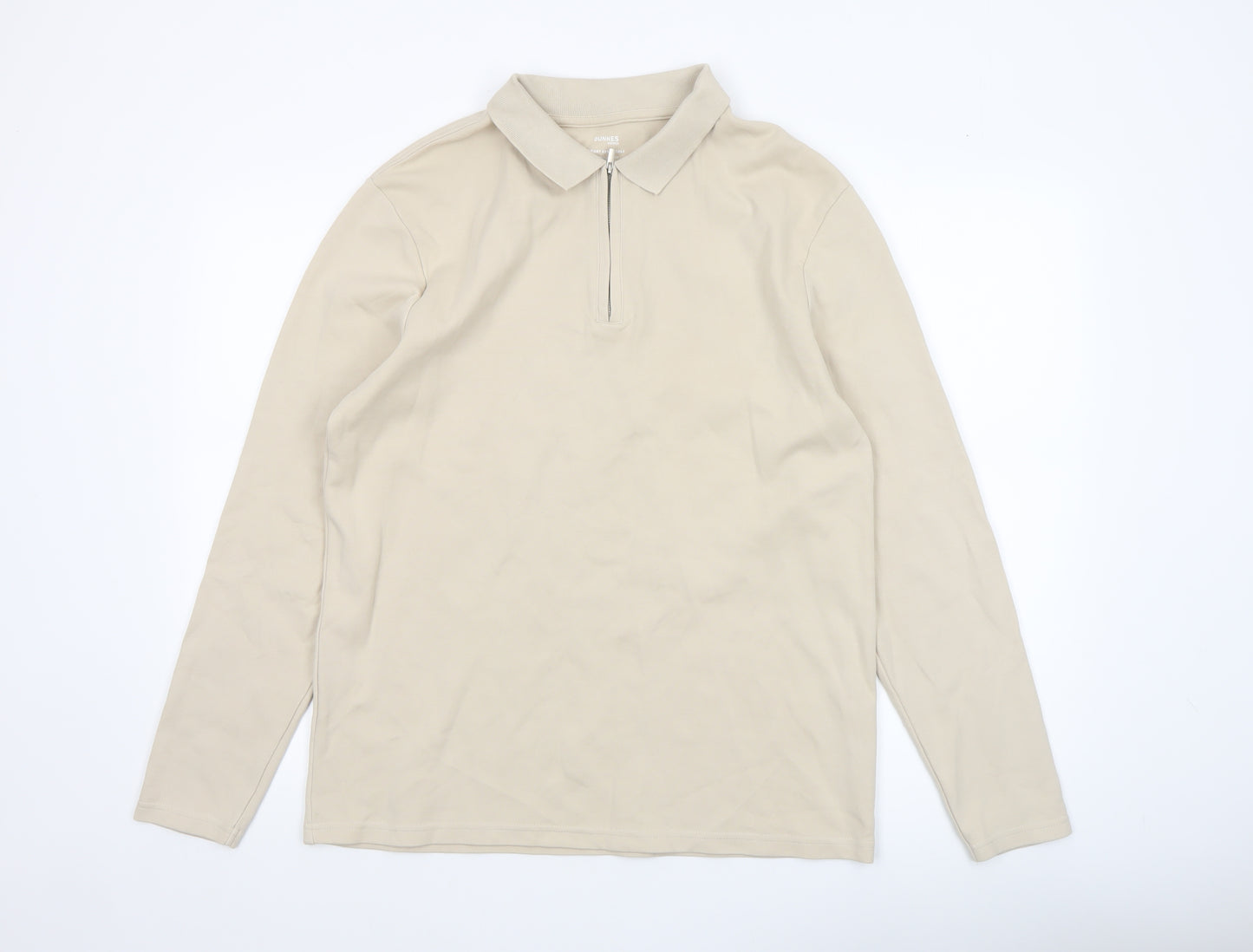 Dunnes Stores Men’s Beige Long Sleeve Polo Shirt L Regular Fit