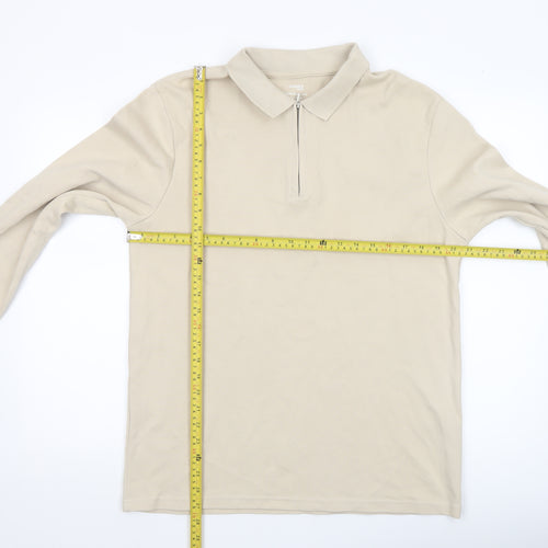 Dunnes Stores Men’s Beige Long Sleeve Polo Shirt L Regular Fit