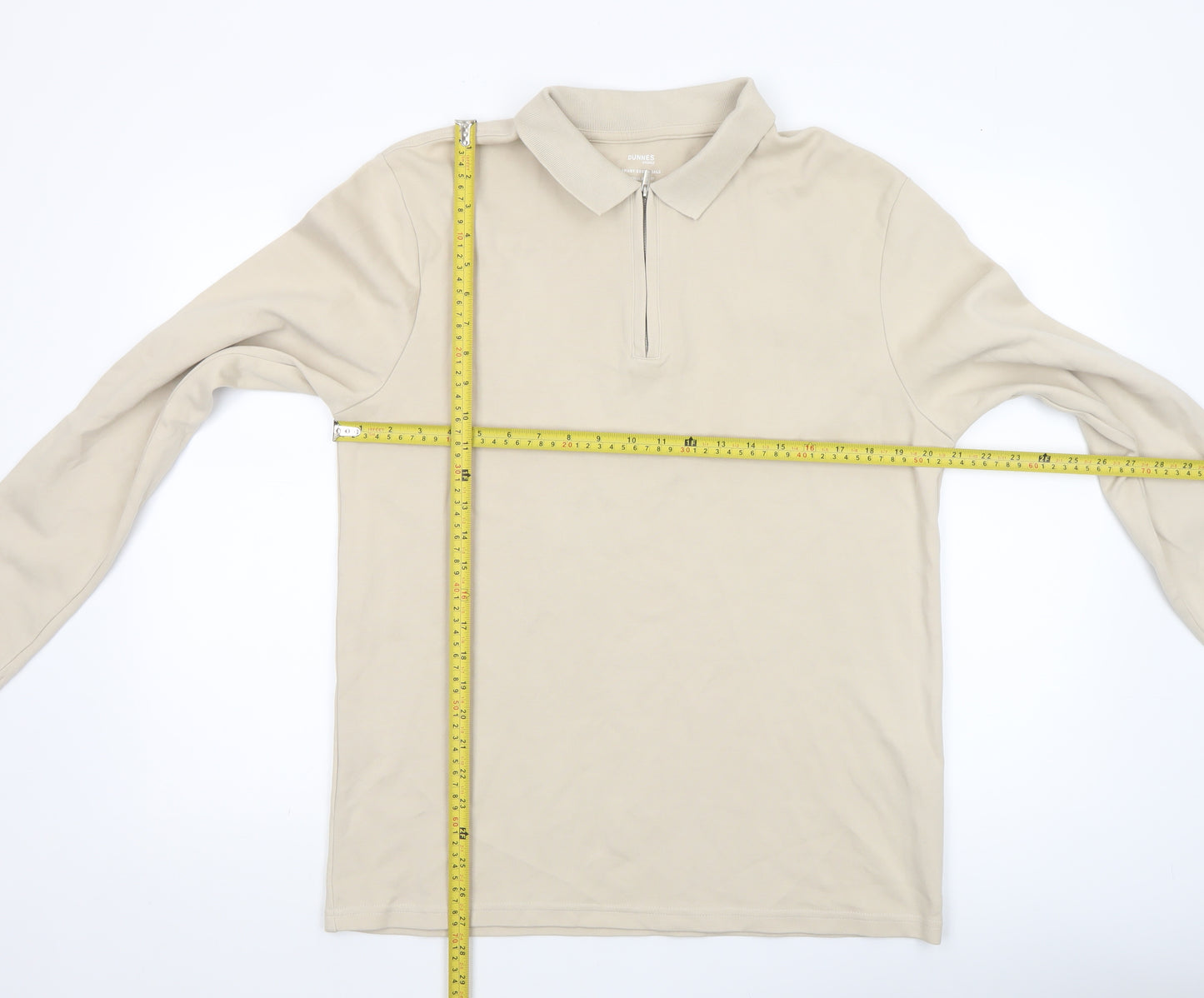 Dunnes Stores Men’s Beige Long Sleeve Polo Shirt L Regular Fit