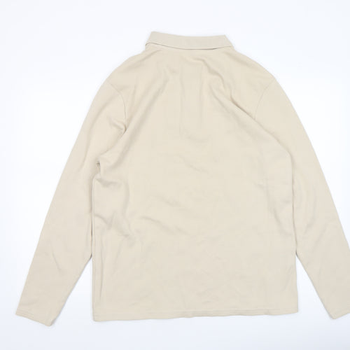 Dunnes Stores Men’s Beige Long Sleeve Polo Shirt L Regular Fit