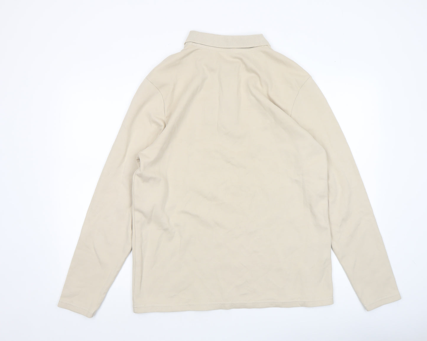 Dunnes Stores Men’s Beige Long Sleeve Polo Shirt L Regular Fit