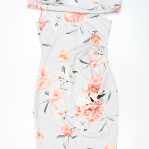 Quiz Womens Multicoloured Size 12 Off Shoulder Floral Bodycon Dress