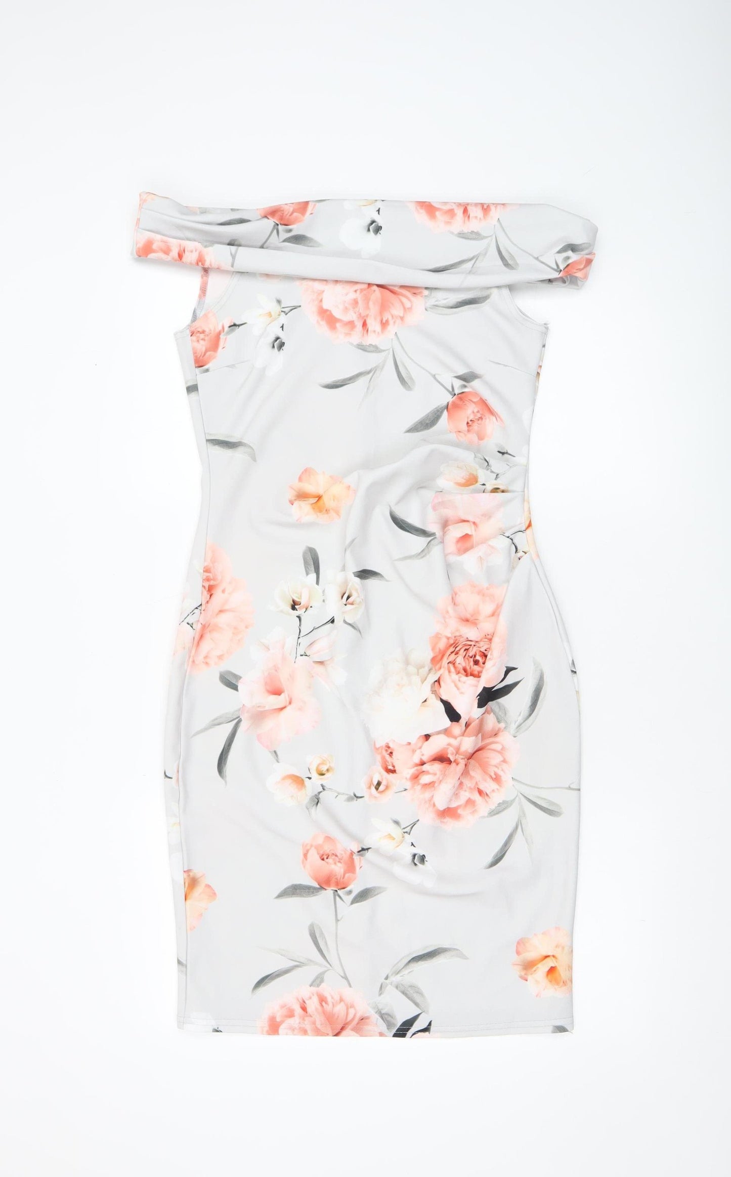 Quiz Womens Multicoloured Size 12 Off Shoulder Floral Bodycon Dress