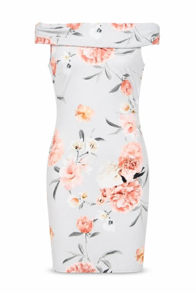 Quiz Womens Multicoloured Size 12 Off Shoulder Floral Bodycon Dress