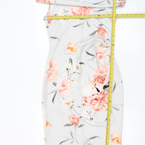 Quiz Womens Multicoloured Size 12 Off Shoulder Floral Bodycon Dress