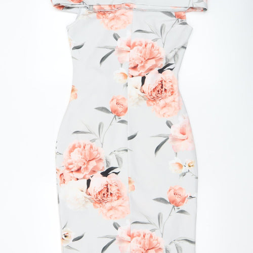 Quiz Womens Multicoloured Size 12 Off Shoulder Floral Bodycon Dress