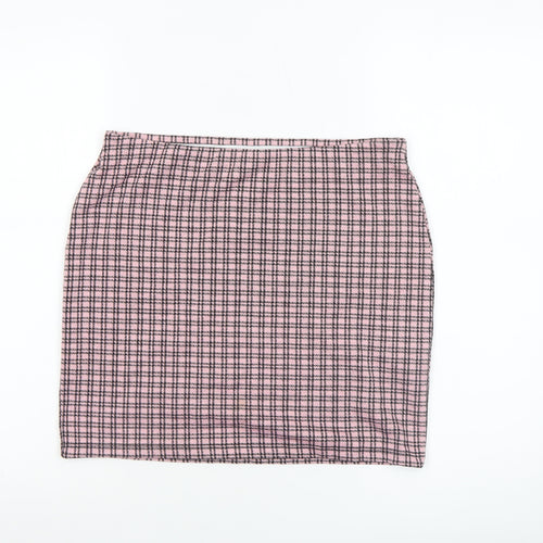 New Look Petite Pink Check Stretch Pencil Skirt UK 12