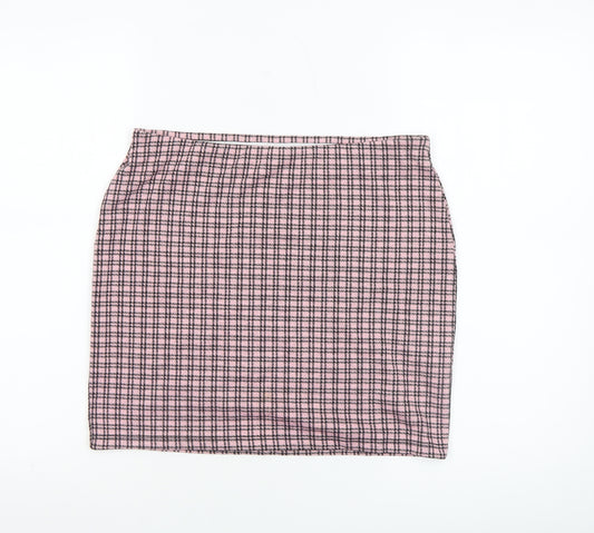New Look Petite Pink Check Stretch Pencil Skirt UK 12