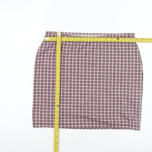 New Look Petite Pink Check Stretch Pencil Skirt UK 12