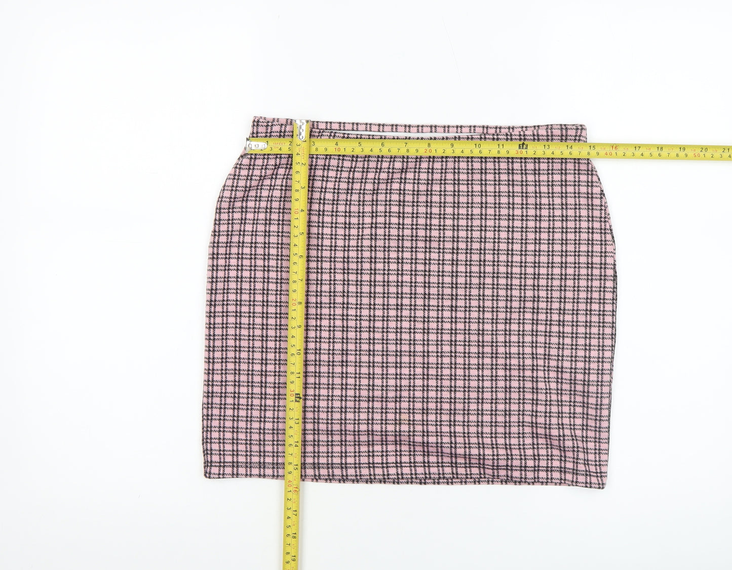 New Look Petite Pink Check Stretch Pencil Skirt UK 12