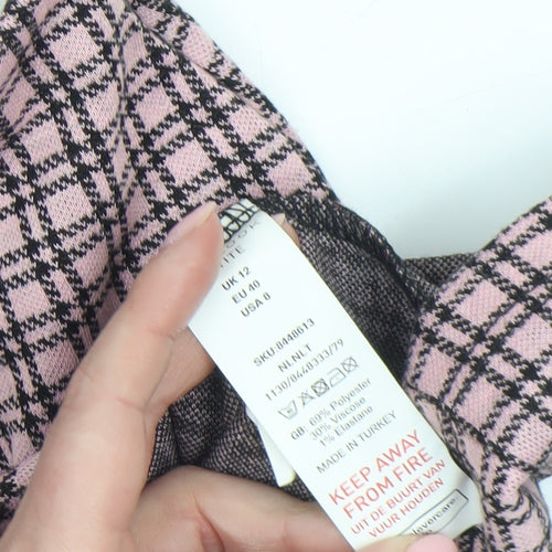 New Look Petite Pink Check Stretch Pencil Skirt UK 12