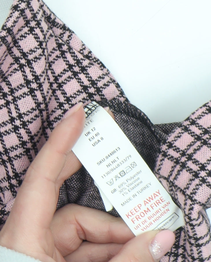 New Look Petite Pink Check Stretch Pencil Skirt UK 12