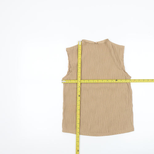 Dazy Women’s Beige Sleeveless High Neck Basic Blouse Size S