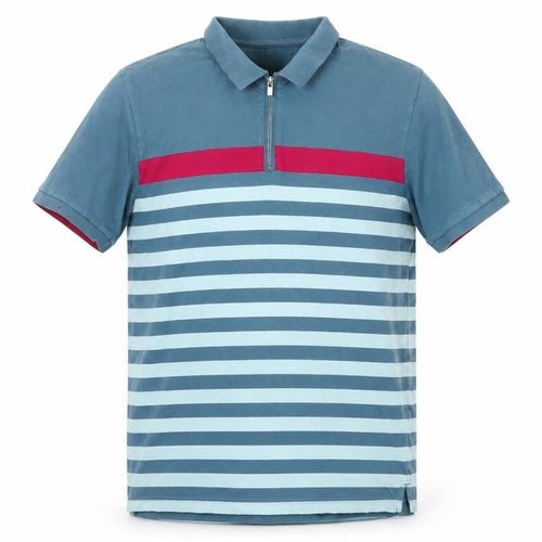 Dunnes Stores Men's Blue Striped Slim Fit Cotton 1/4 Zip Polo Shirt L