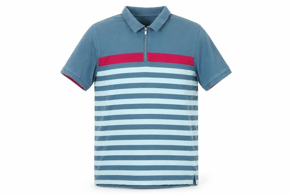 Dunnes Stores Men's Blue Striped Slim Fit Cotton 1/4 Zip Polo Shirt L