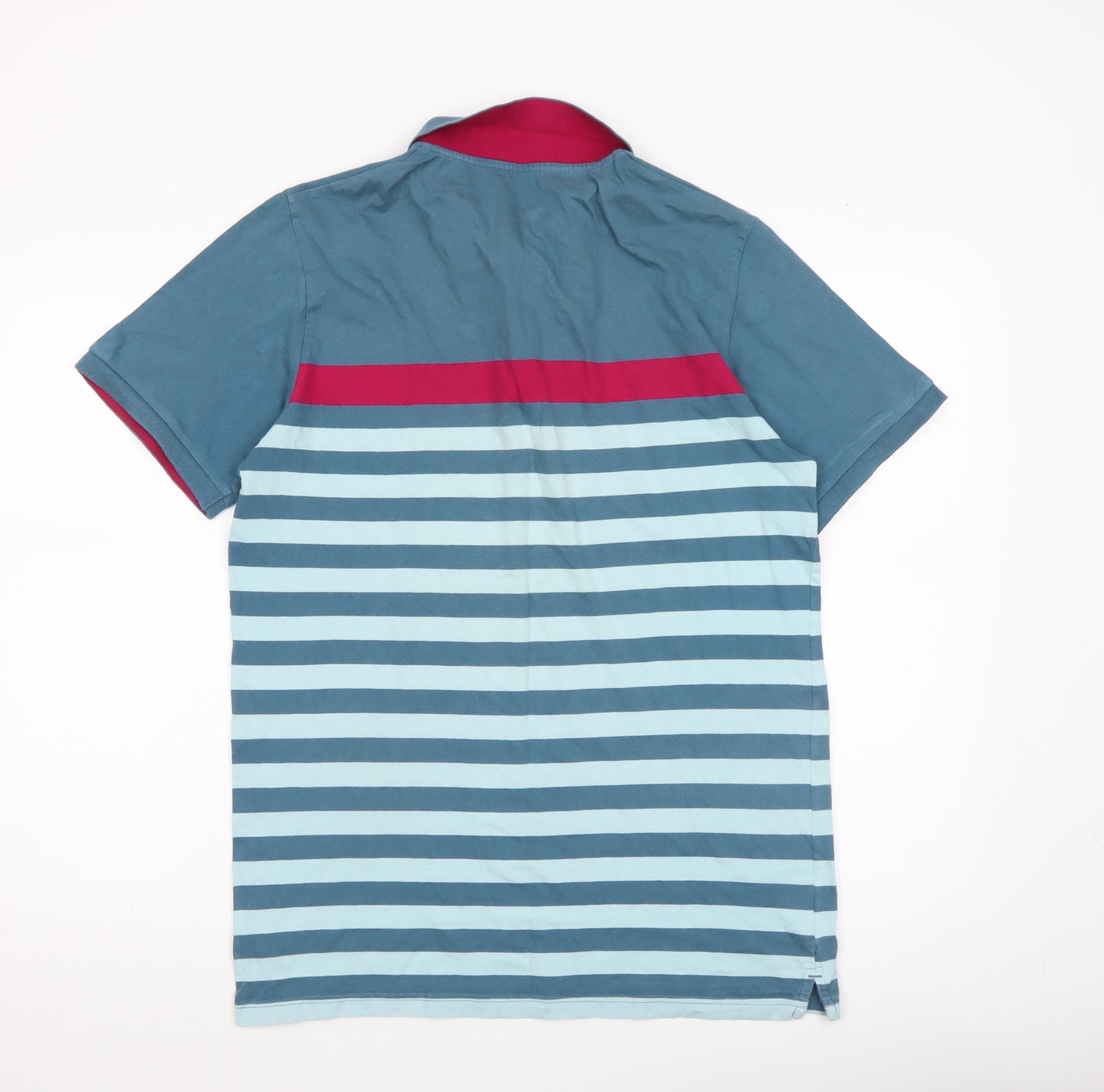 Dunnes Stores Men's Blue Striped Slim Fit Cotton 1/4 Zip Polo Shirt L