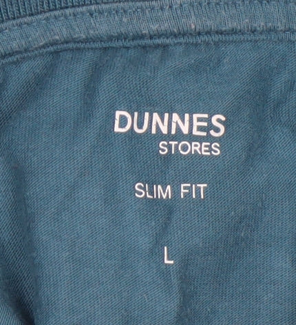 Dunnes Stores Men's Blue Striped Slim Fit Cotton 1/4 Zip Polo Shirt L