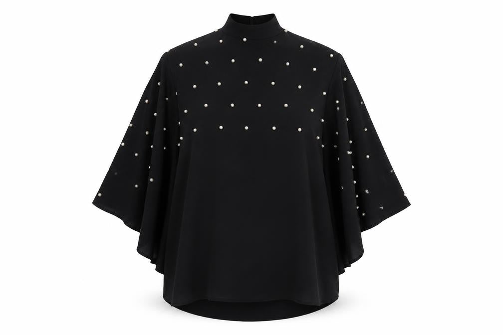 River Island Women’s Black Beaded Kimono Sleeve Blouse Size 8