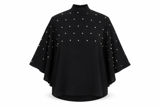 Front view of River Island Women’s Black Beaded Kimono Sleeve Blouse, size UK 8