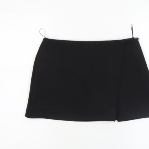 Zara Women Black Short Straight Skirt Size 12 Stretch Workwear
