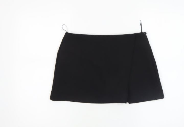 Zara Women Black Short Straight Skirt Size 12 Stretch Workwear