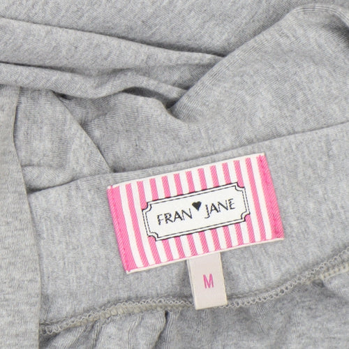 Fran Jane Women’s Grey Ruffle Open Front Mid-Length Cotton Blend Jacket M