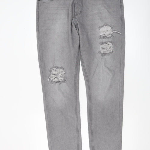 boohooMAN Men’s Grey Distressed Skinny Jeans Size 34