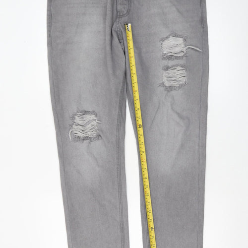 boohooMAN Men’s Grey Distressed Skinny Jeans Size 34