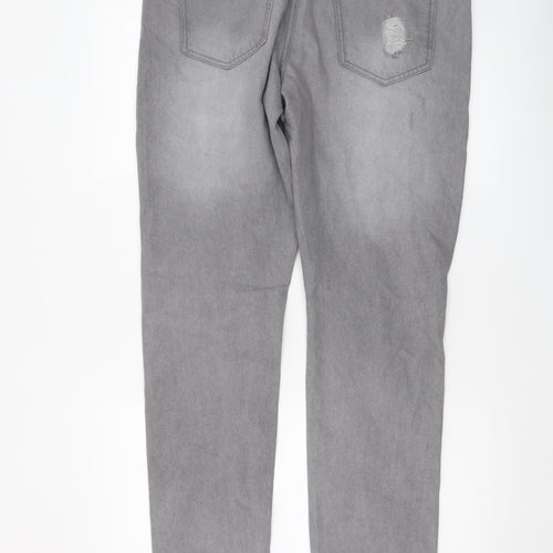 boohooMAN Men’s Grey Distressed Skinny Jeans Size 34