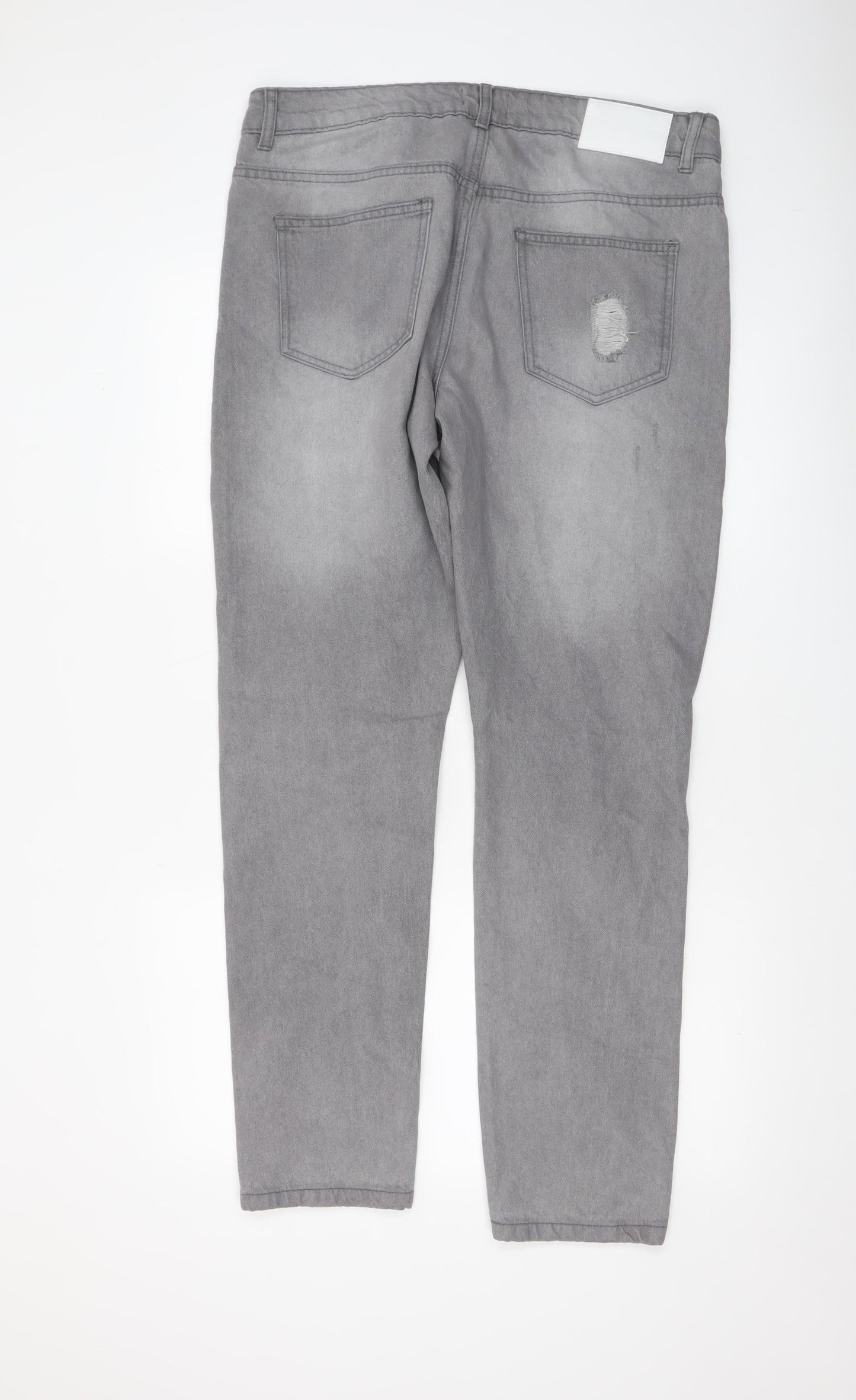 boohooMAN Men’s Grey Distressed Skinny Jeans Size 34