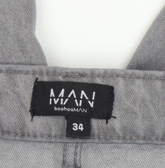 boohooMAN Men’s Grey Distressed Skinny Jeans Size 34