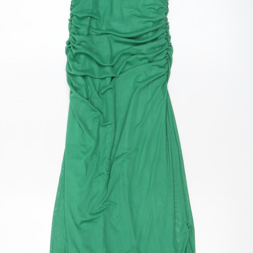 Quiz Women's Green Long Bodycon Dress Size 6 Sleeveless Ruched