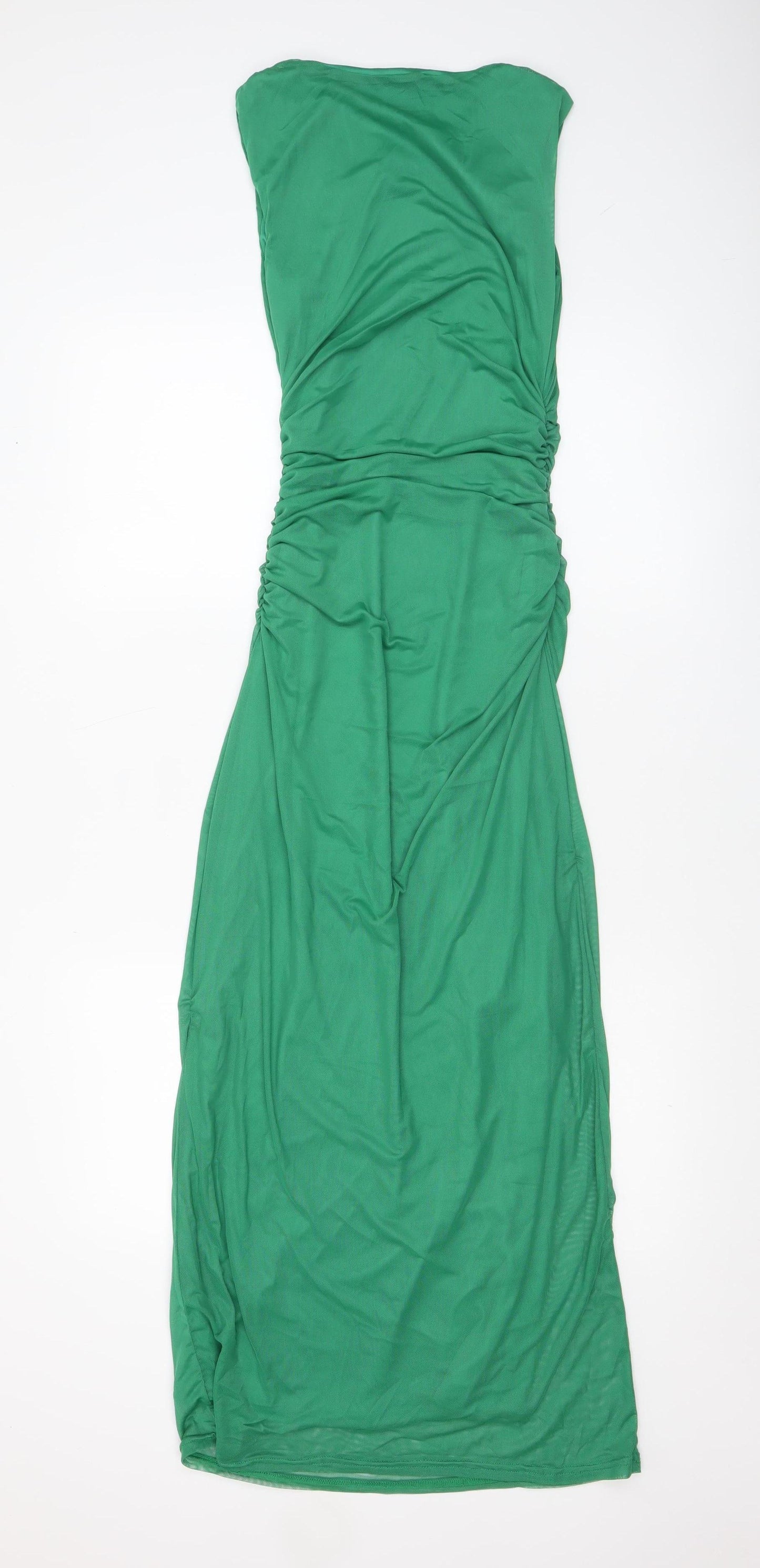 Quiz Women's Green Long Bodycon Dress Size 6 Sleeveless Ruched
