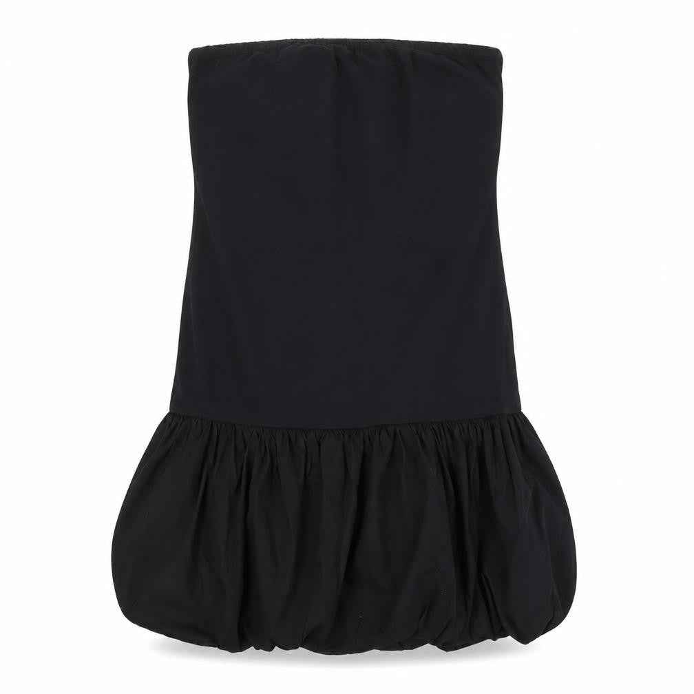 Front view of Collusion Women's Black Strapless Ruffle Hem Bodycon Dress, size 8-10