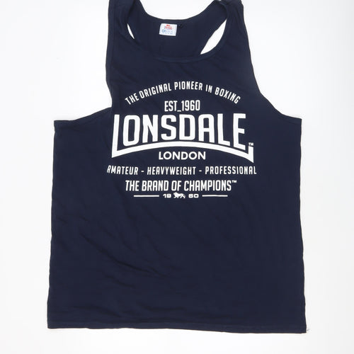 Lonsdale Men’s Blue 4XL Cotton Sleeveless Gym Tank Top
