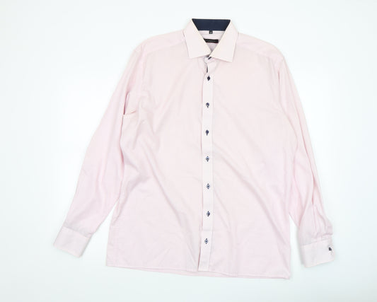 Eterna Men’s Pink Check Modern Fit Long Sleeve Dress Shirt Size L 16.5 Collar